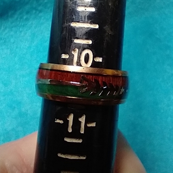 Goldtone arrow faux turquoise brown band ring - Picture 2 of 5